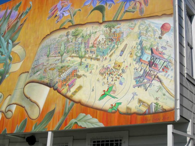 Ribbons used to contain narrative, Noe Valley Mural