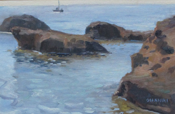 Fishing, Lake Superior, 6 by 9 in., Oil on Board
