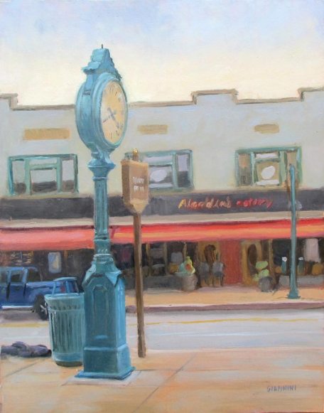 Trolley Clock, Mt. Lebanon, PA., 11 x 14 in. Oil on Linen