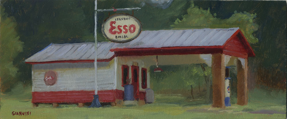 Vintage Esso Station, 4 x 10 in. oil on linen