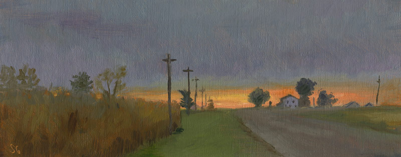Flatland Sunset, 4 x 10 in. oil on linen