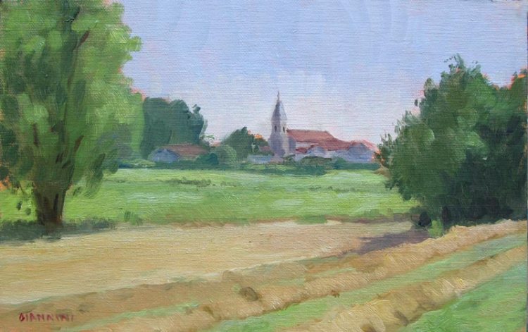 Giannini- Saubrigues, View of Saubrigues, Aquitaine, France, 5 x 8 in., oil on linen