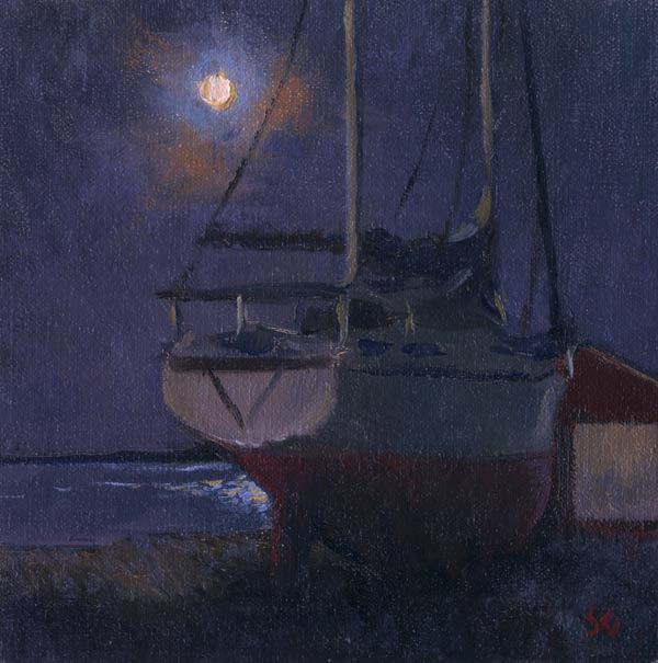 Moonrise, Rockland Harbor, Maine,6 x 6 in., oil on linen on board