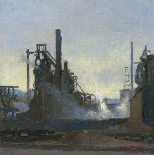 Pittsburgh Steel Mill, 6 x 6 in., oil on linen
