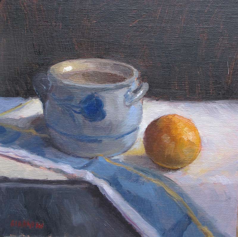 Pot and Orange, 7 x 7 in., Oil on Linen