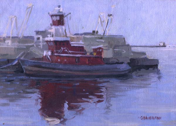The Red Tug, 5 x 7 in. oil on linen on board