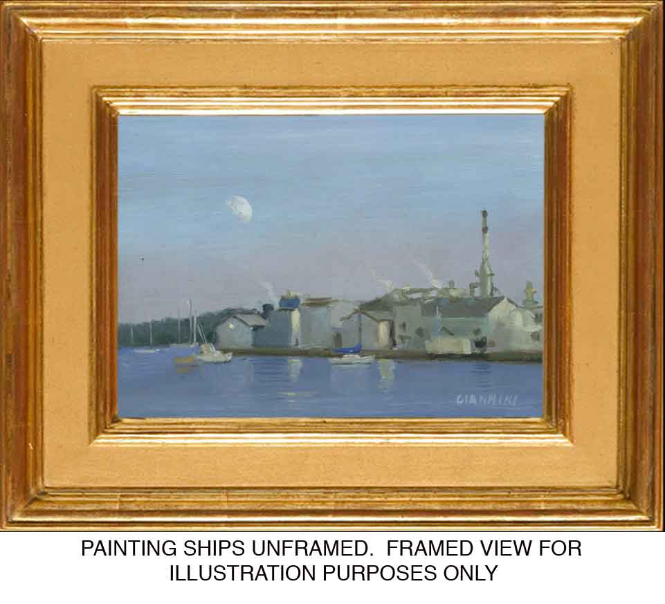 Moonrise over Maine, oil, 5 x 7 in., Oil on board,( framed view)