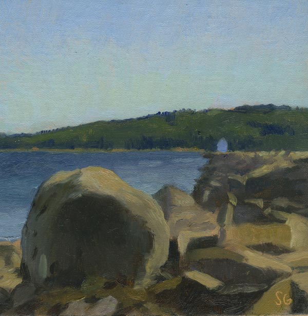 Rockland Breakwater Light, 6 x 6 in.,oil on linen on board
