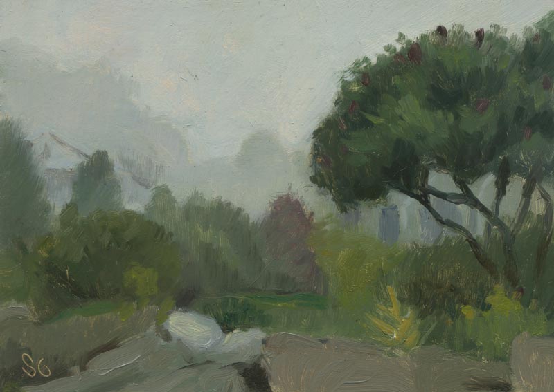 Fog in East Boothbay, Maine. 5 x 7 in. oil on board