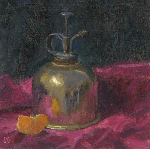 Gold and Alizarin, 6 x 6 in. oil mounted on board