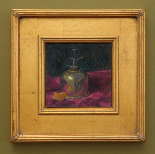 Gold and Alizarin, 6 x 6 in., framed view