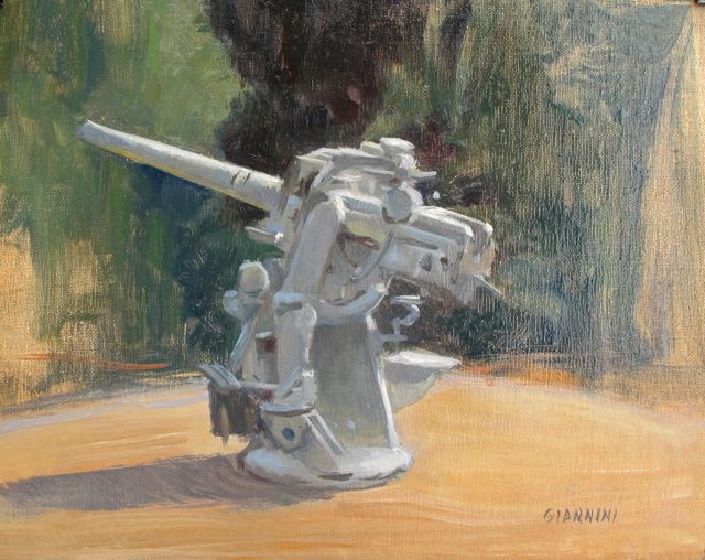 Antique Anti Aircraft Gun, Maine Marintime Academy, 8 x 10 in. Oil 