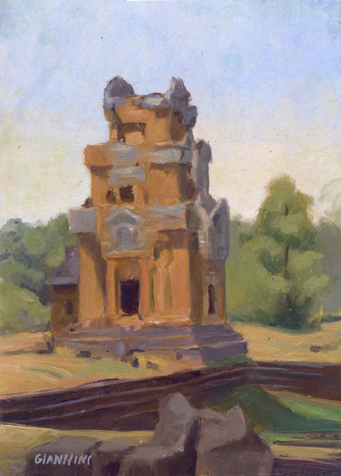Angkor Treasure Storage Houses, 5 x 7” or 12.5 x 17.5 cm., Oil.