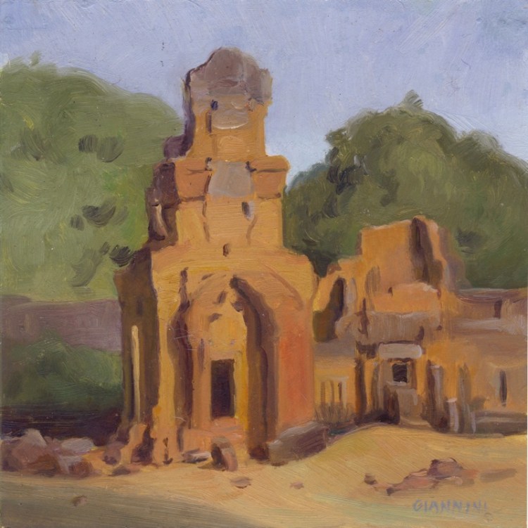 Angkor Treasure Storage Houses # 2, 7 x 7” or 13 x 18 cm., Oil.