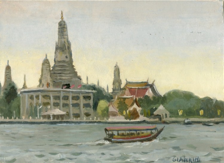 Chao Praya River, Bangkok, 5 x 7” or 18 x 18 cm., Oil