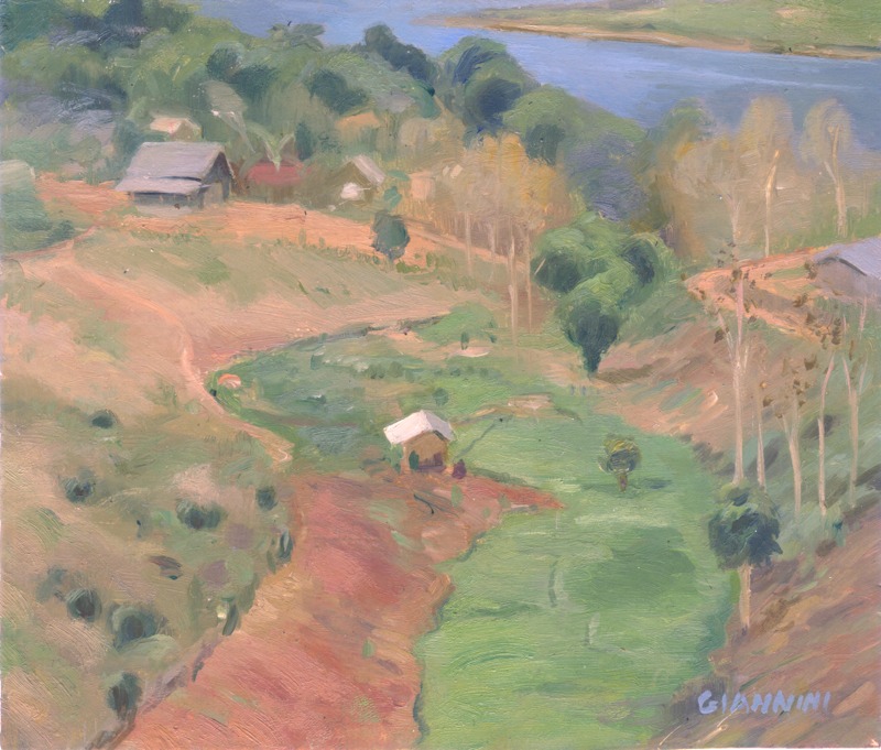 Near Nong Khiaw, Laos 5 x 9" or 18 x 18 cm., oil