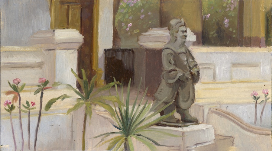 Door Gaurdian, Luang Prabang, Laos, 5 x 9 or 13 x 24 cm., oil.