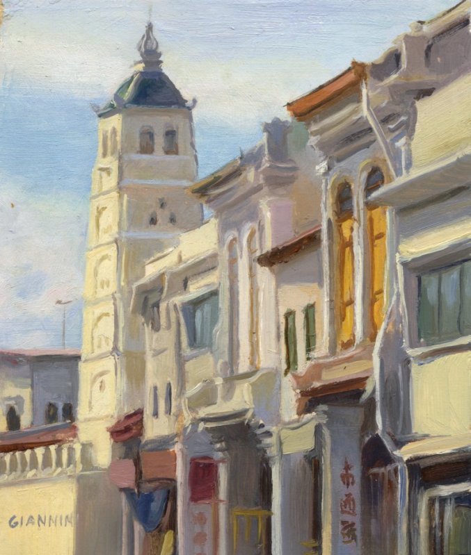 Malaka Malaysia Chinatown, 6 x 7 in..or 15 x 18cm.,oil
