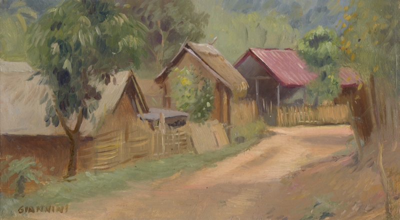Near Nong Khiaw, Laos 5 x 9" or 13 x 23 cm., oil