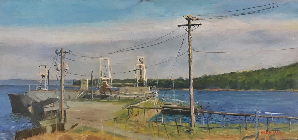 Cement Pier,Rockland, ME., 7 x 15 in., oil
