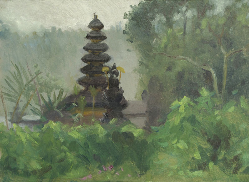 The Ulun Danu Beratan Temple, Bali, 7 x 10 in.,Oil on Museum Board