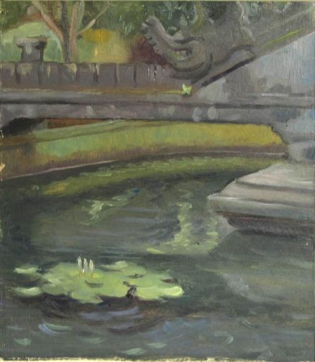 Tampakseering Temple, Bali, 7 x 8 in., Oil on Museum Board Tampakseering Temple, Bali, 7 x 8 in., Oil on Museum Board